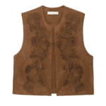 Gilet femme cowboy marron brodé motifs floraux (6)