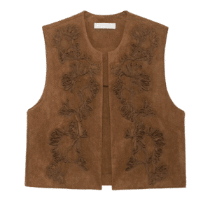 Gilet femme cowboy marron brodé motifs floraux