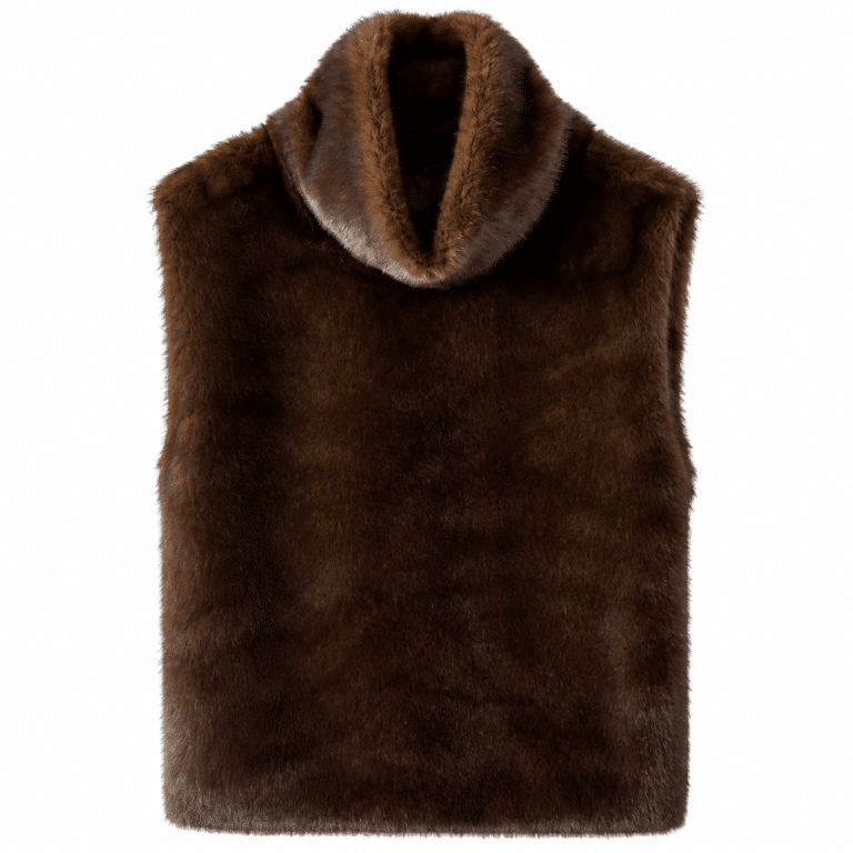 Gilet poncho en fourrure brune