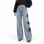 Jean cowboy femme taille haute étoiles