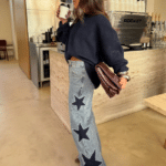 Jean cowboy femme taille haute étoiles (2)
