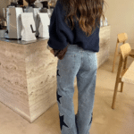 Jean cowboy femme taille haute étoiles (3)