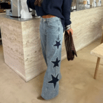 Jean cowboy femme taille haute étoiles (4)