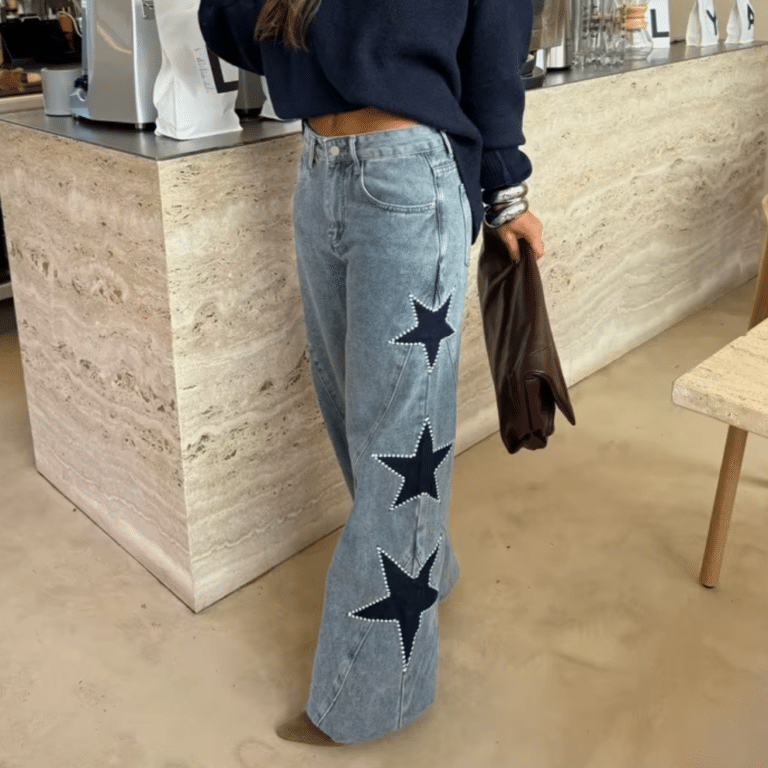 Jean cowboy femme taille haute étoiles (4)