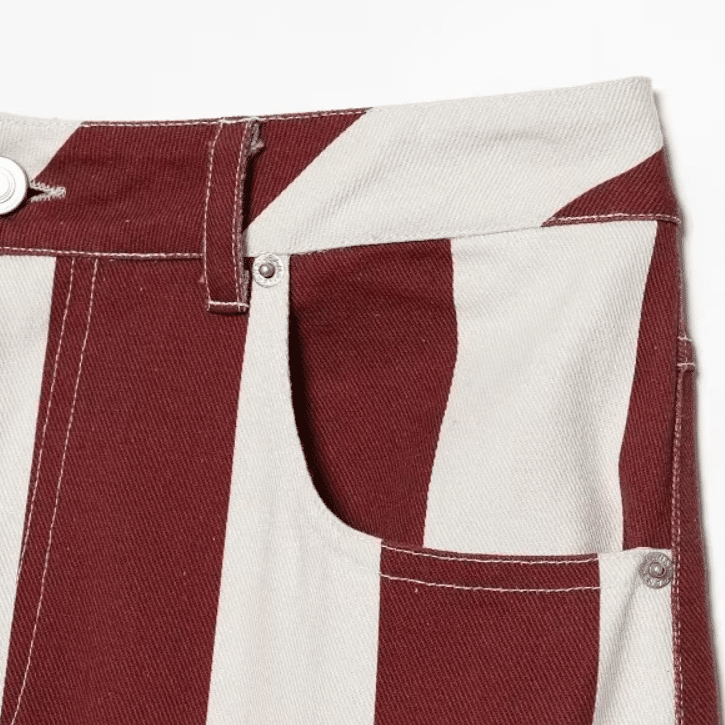 Jean femme taille haute coupe large rayures bordeaux (4)