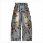 Jean femme vintage années 70 bleu motifs floraux