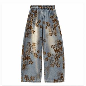 Jean femme vintage années 70 bleu motifs floraux