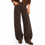 Jean western femme marron coupe large taille haute (5)