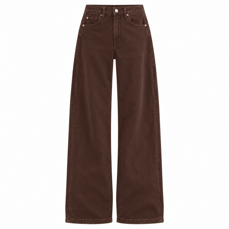 Jean western femme marron coupe large taille haute (8)
