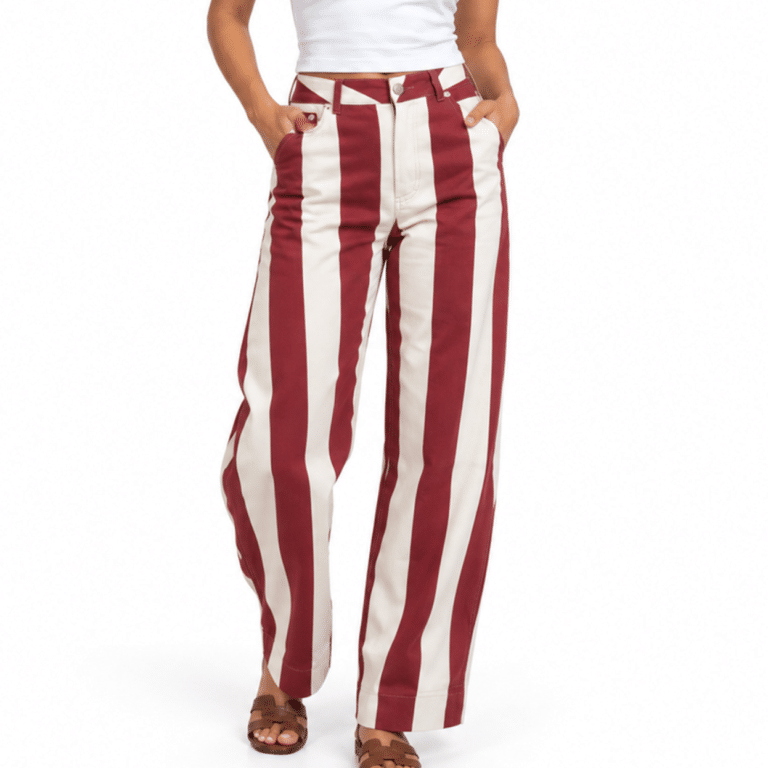 Look mode avec pantalon rayé bordeaux (2)