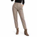 Pantalon femme marron à chevrons taille haute style western