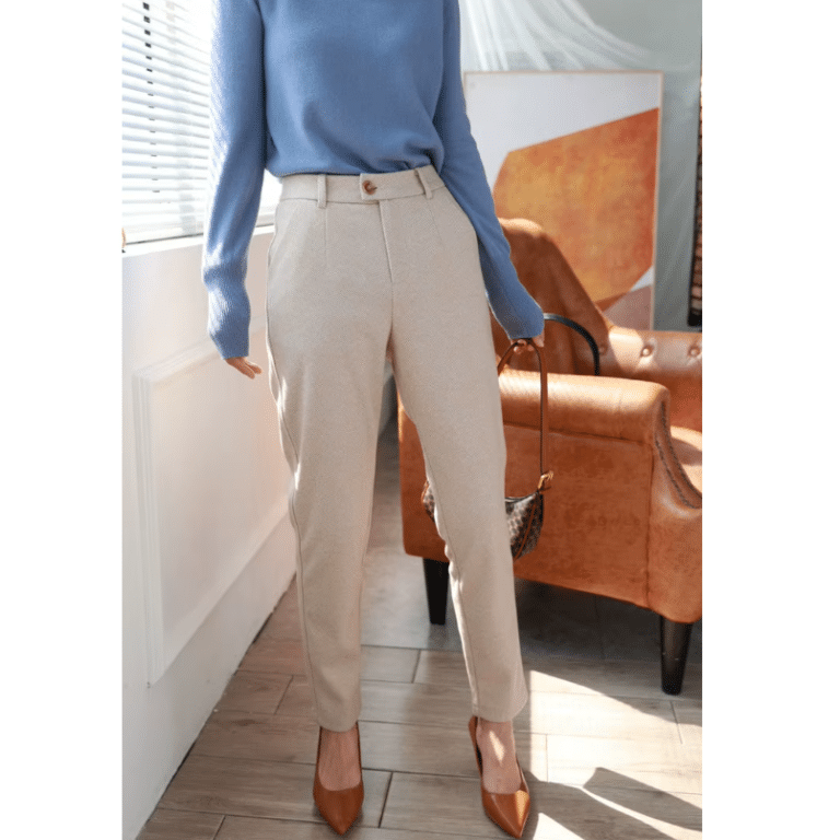 Pantalon femme marron à chevrons taille haute style western (2)