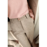 Pantalon femme marron à chevrons taille haute style western