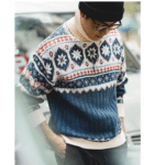 Pull de Noël homme col roulé motifs nordiques vintage (1)