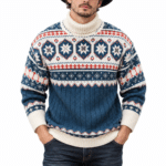 Pull de Noël homme col roulé motifs nordiques vintage (3)