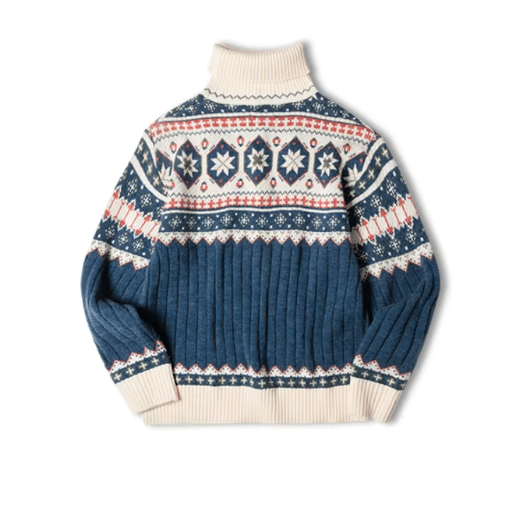 Pull de Noël homme col roulé motifs nordiques vintage (4)