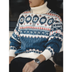 Pull de Noël homme col roulé motifs nordiques vintage (5)