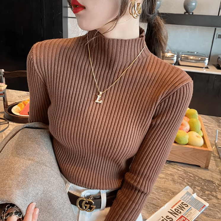 Pull femme col montant côtelé (1)