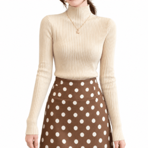 Pull femme col montant côtelé
