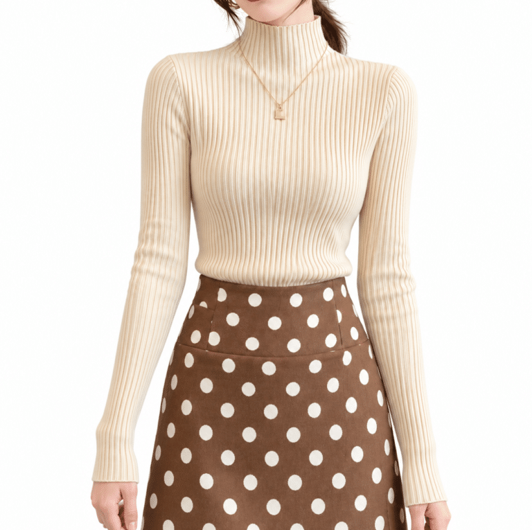 Pull femme col montant côtelé