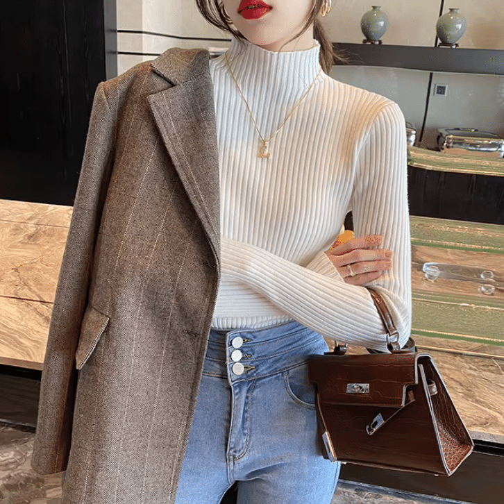 Pull femme col montant côtelé (9)