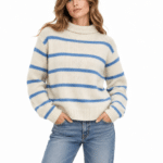 Pull femme vintage blanc à rayures bleues