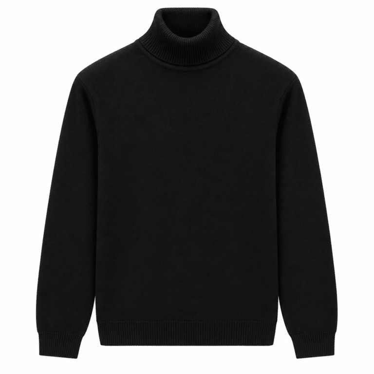 Pull noir à col roulé côtelé