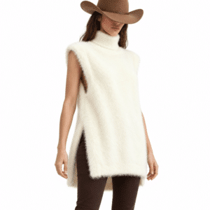 Pull sans manche femme col roulé coupe ample