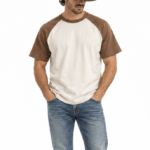 T-shirt blanc marron raglan (1)