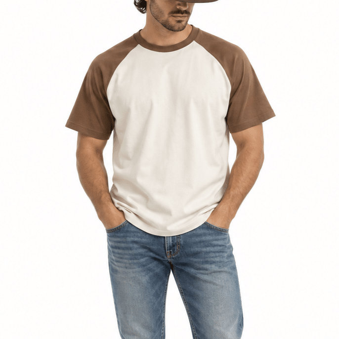 T-shirt blanc marron raglan (1)