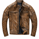 Veste biker homme cuir marron vintage (5)