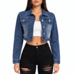 Veste femme country courte bleu motif papillon (1)