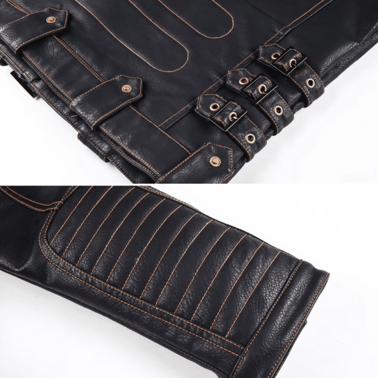 Veste homme en simili cuir noir style motard vintage (2)