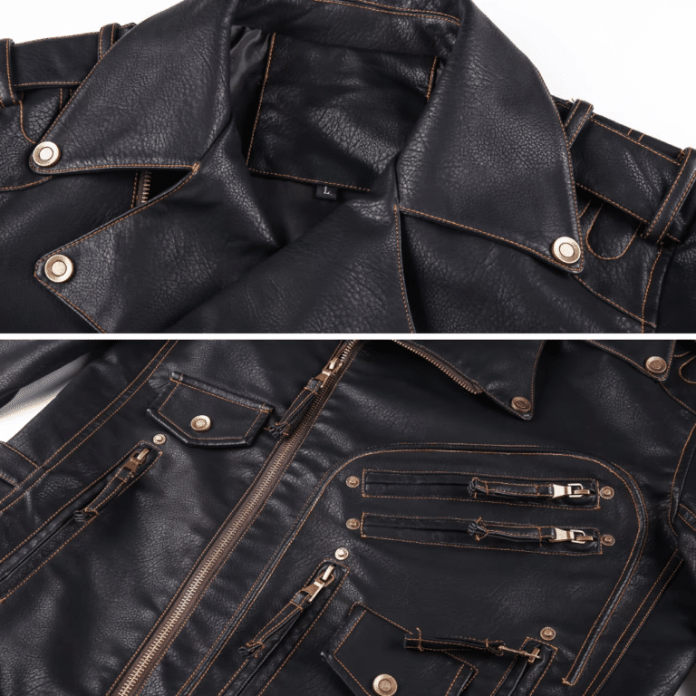 Veste homme en simili cuir noir style motard vintage (3)
