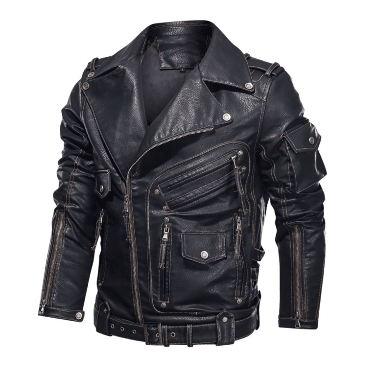 Veste homme en simili cuir noir style motard vintage (4)