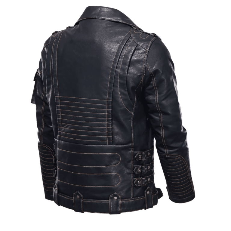 Veste homme en simili cuir noir style motard vintage (5)
