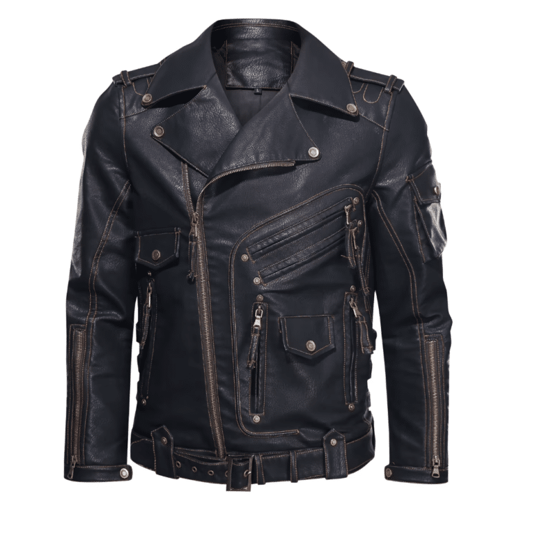 Veste homme en simili cuir noir style motard vintage (6)