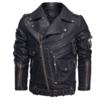 Veste homme en simili cuir noir style motard vintage (8)