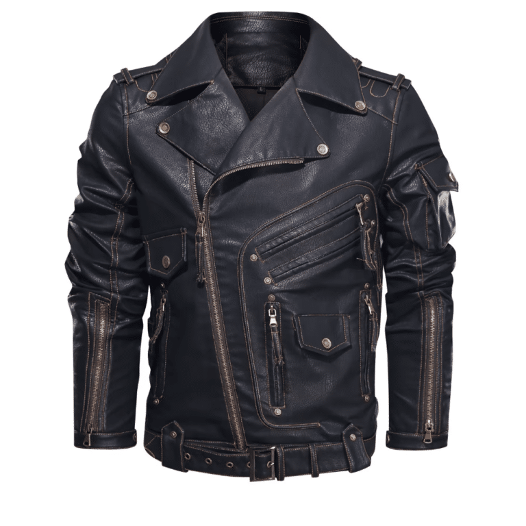 Veste homme en simili cuir noir style motard vintage (8)