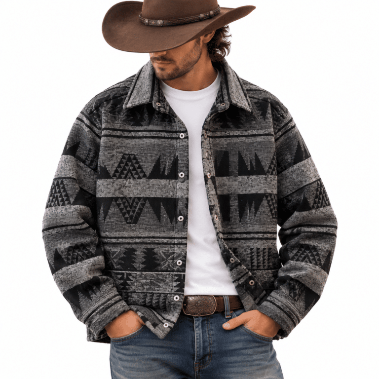 Veste homme noire grise motifs cowboy (1)