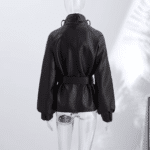 Veste oversize femme noire effet cuir à ceinture