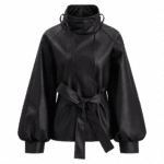 Veste oversize femme noire effet cuir à ceinture (2)