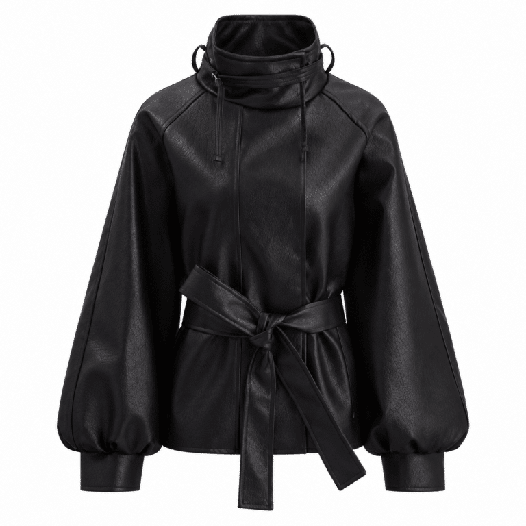 Veste oversize femme noire effet cuir à ceinture (2)