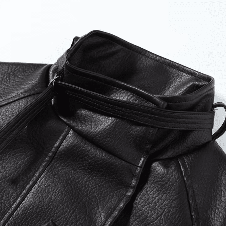 Veste oversize femme noire effet cuir à ceinture (4)