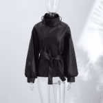 Veste oversize femme noire effet cuir à ceinture (5)