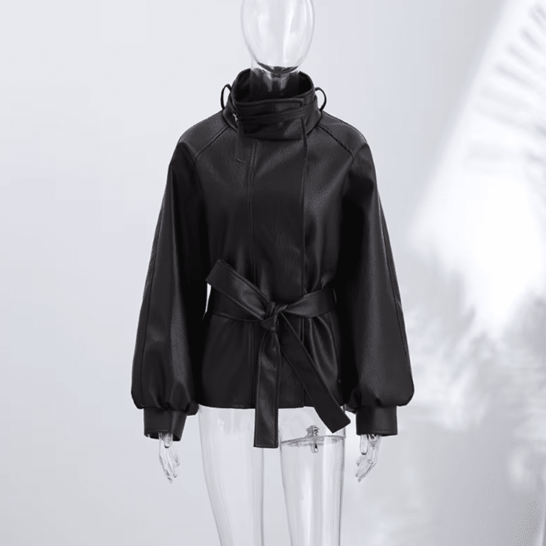 Veste oversize femme noire effet cuir à ceinture (5)