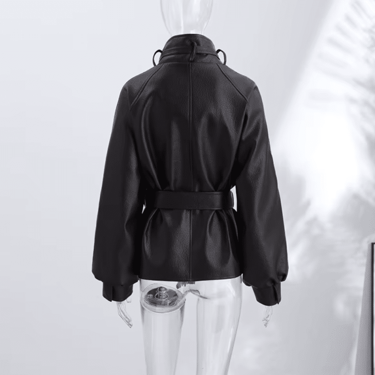 Veste oversize femme noire effet cuir à ceinture