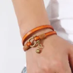 Bracelet cuir fermoir manille doré