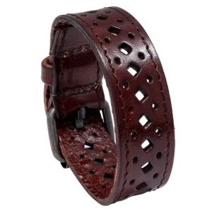 Bracelet cuir homme perforé - Marron