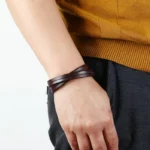 Bracelet cuir hommr multirang fines lanières